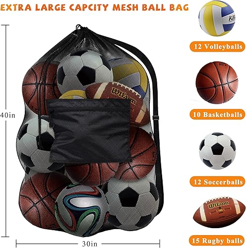 Miniatura 8 de Labreccos Bolsa de malla resistente, organizador de almacenamiento de equipo deportivo para fútbol, baloncesto, voleibol, fútbol, béisbol y natación