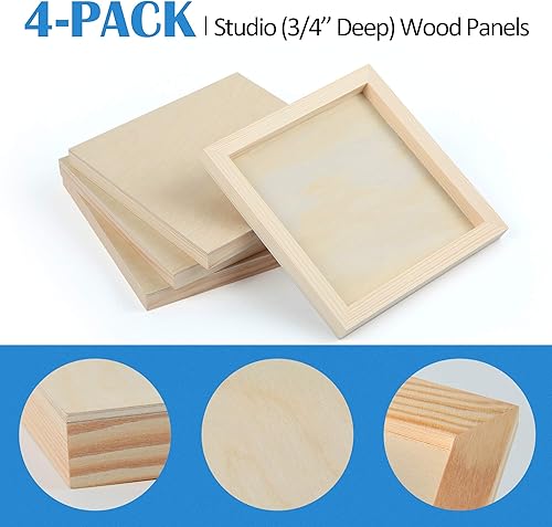 Miniatura 5 de Falling in Art Falling in Art - Juego de 4 paneles de lienzo de madera de abedul sin terminar, paquete de 4 tablas de cuna de estudio de 8 x 8