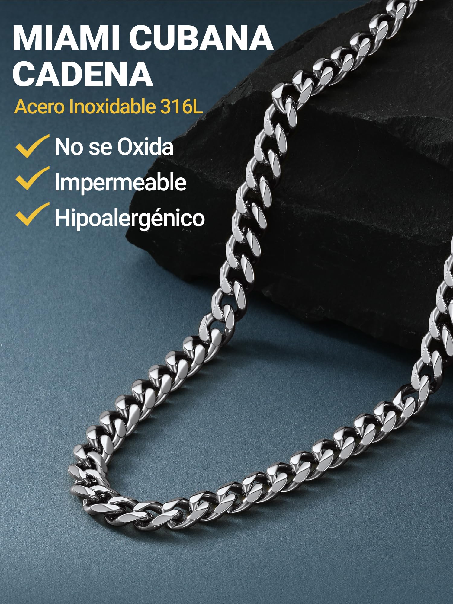 PROSTEEL Cadena Cubana Hombre Collar Cubano Eslabones Acero Inoxidable 6/9/12mm Ancho Cadenas Cubanas Hip Pop Punk Rock 46cm-76cm