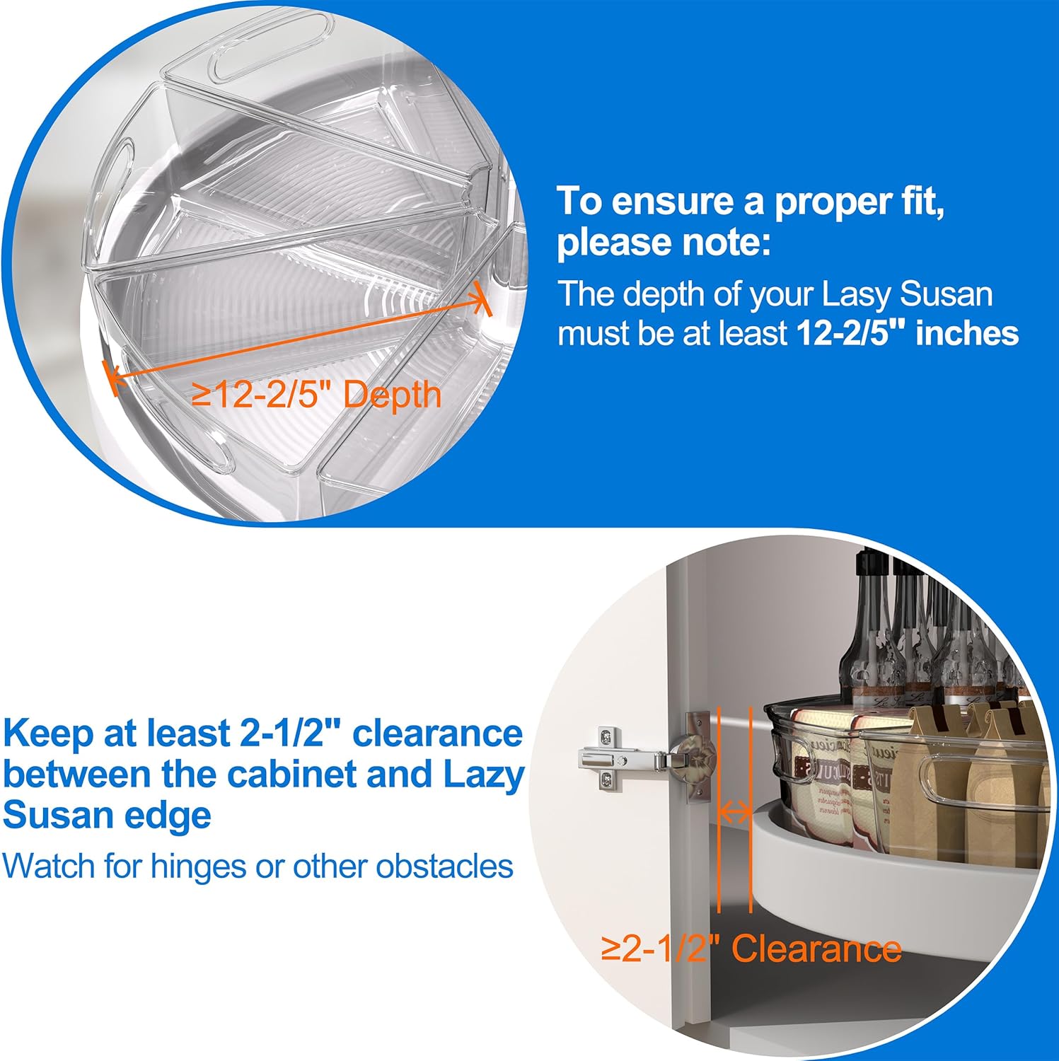 Lazy Susan Organizer Bins for 32"-33" Diameter Corner Cabinet Lazy Susan, 6 Pack, Clear Plastic Cabinet and Pantry Storage Bin, 1/8 Wedge-Food Safe, BPA Free