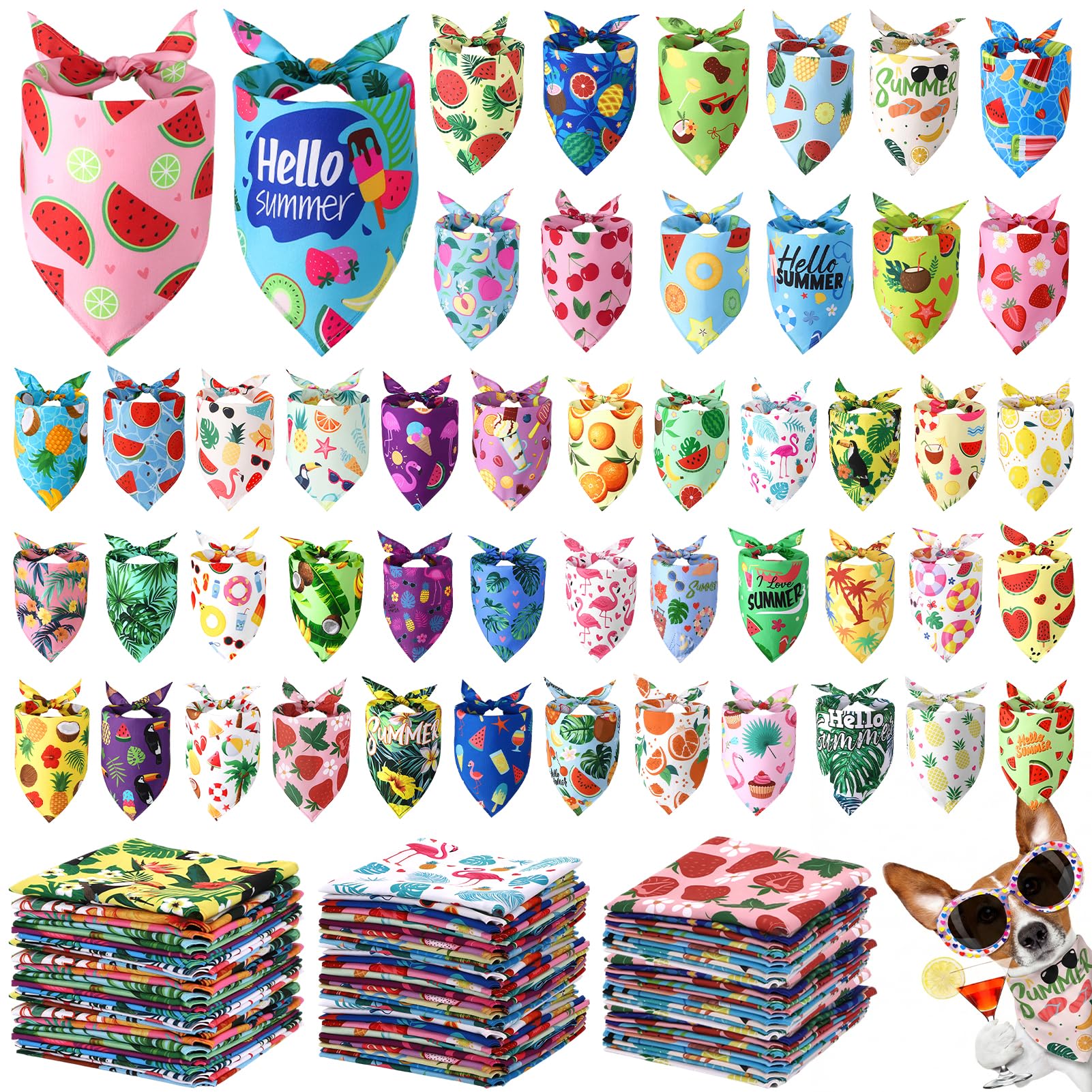 Lot de 100 bandanas d'été hawaïens en vrac pour chiens de taille moyenne et petite (65 x 45 x 45 cm)