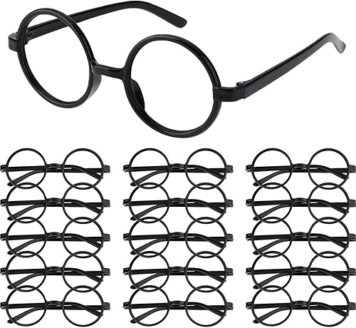 Paquete de 16 lentes de mago de plástico marco redondo para lentes sin lentes para fiestas de disfraces de Halloween