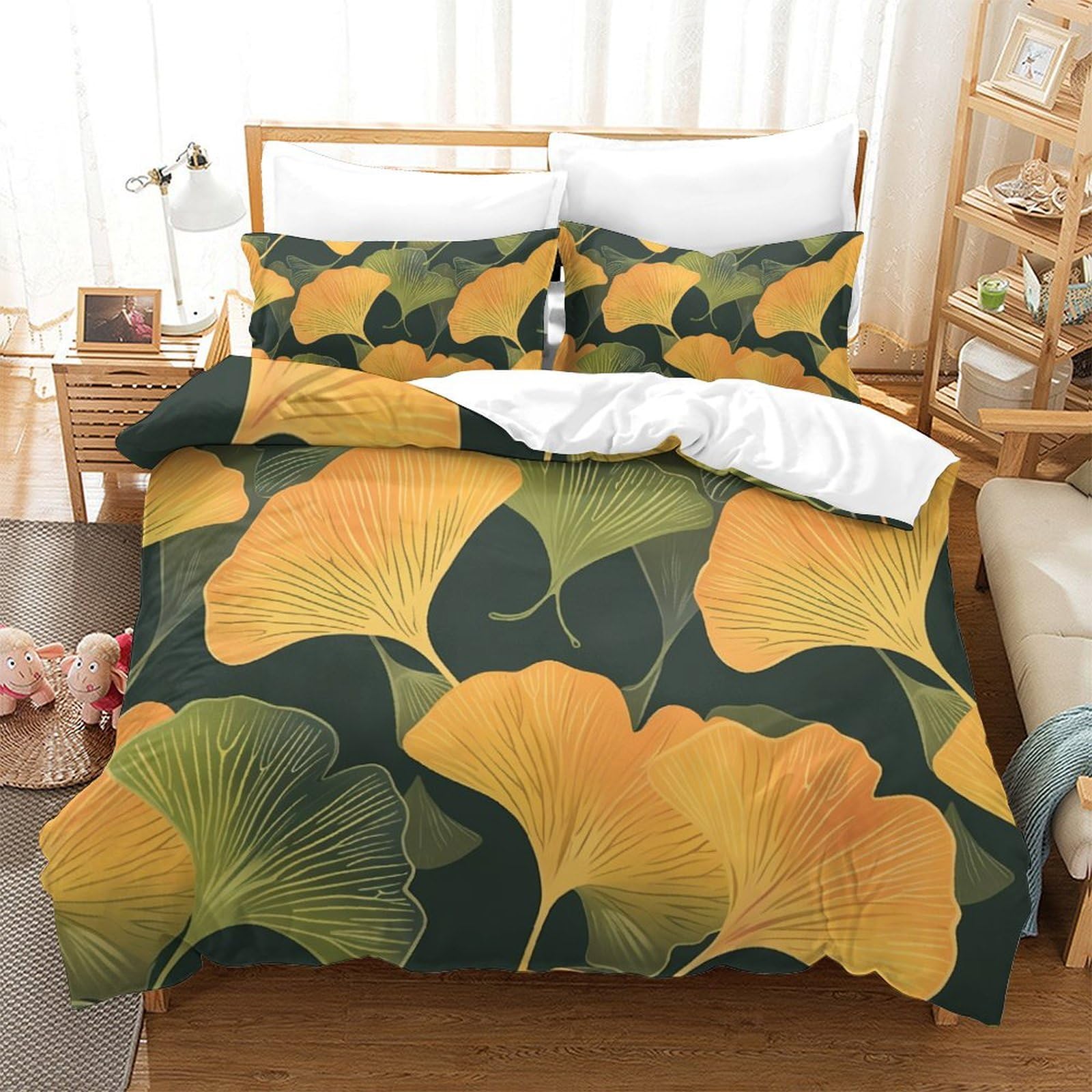 Housse couette doux au motif de feuilles printanières pour sublimer la chambre des adultes