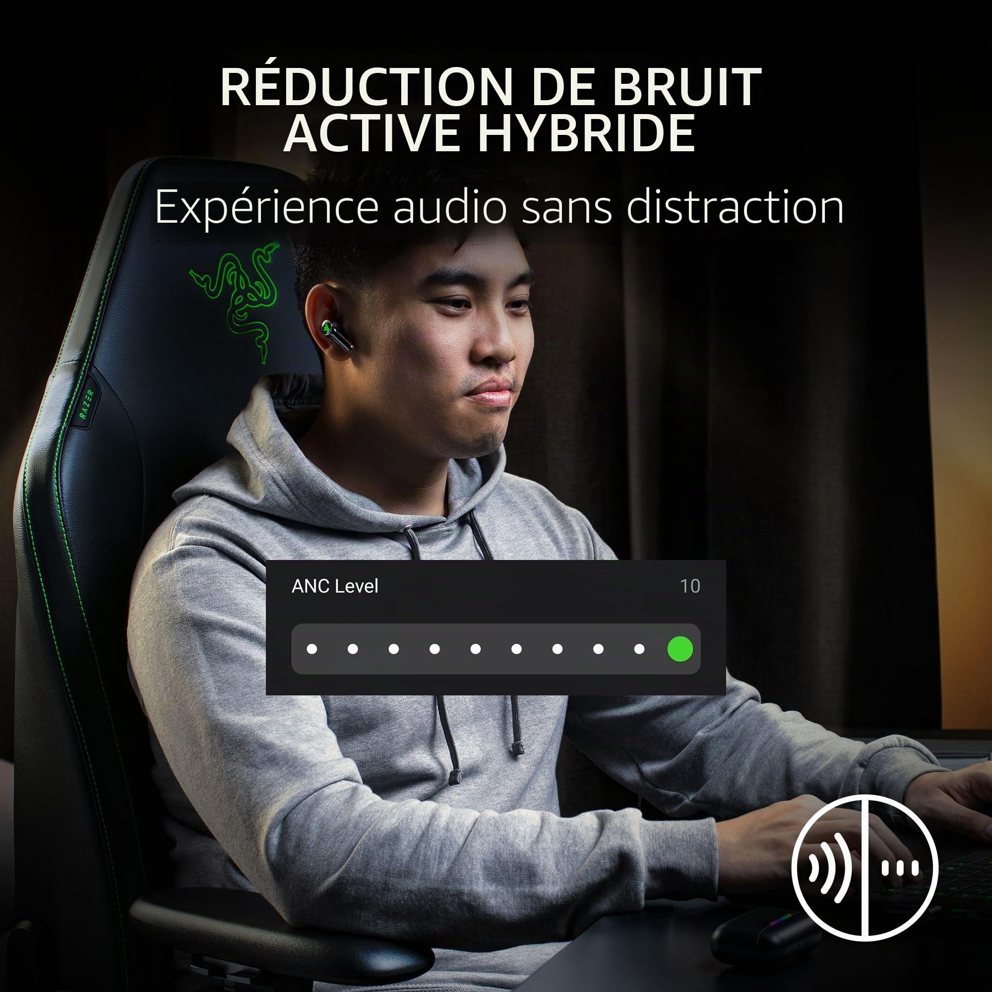Écouteurs de Jeu Razer Hammerhead V3 HyperSpeed sans Fil Multi-Plateforme avec ANC – 2,4 GHz et Bluetooth 6.0, autonomie Jusqu’à 40 h, THX Spatial Audio, pour Smartphones, PC, Ordinateur Portable