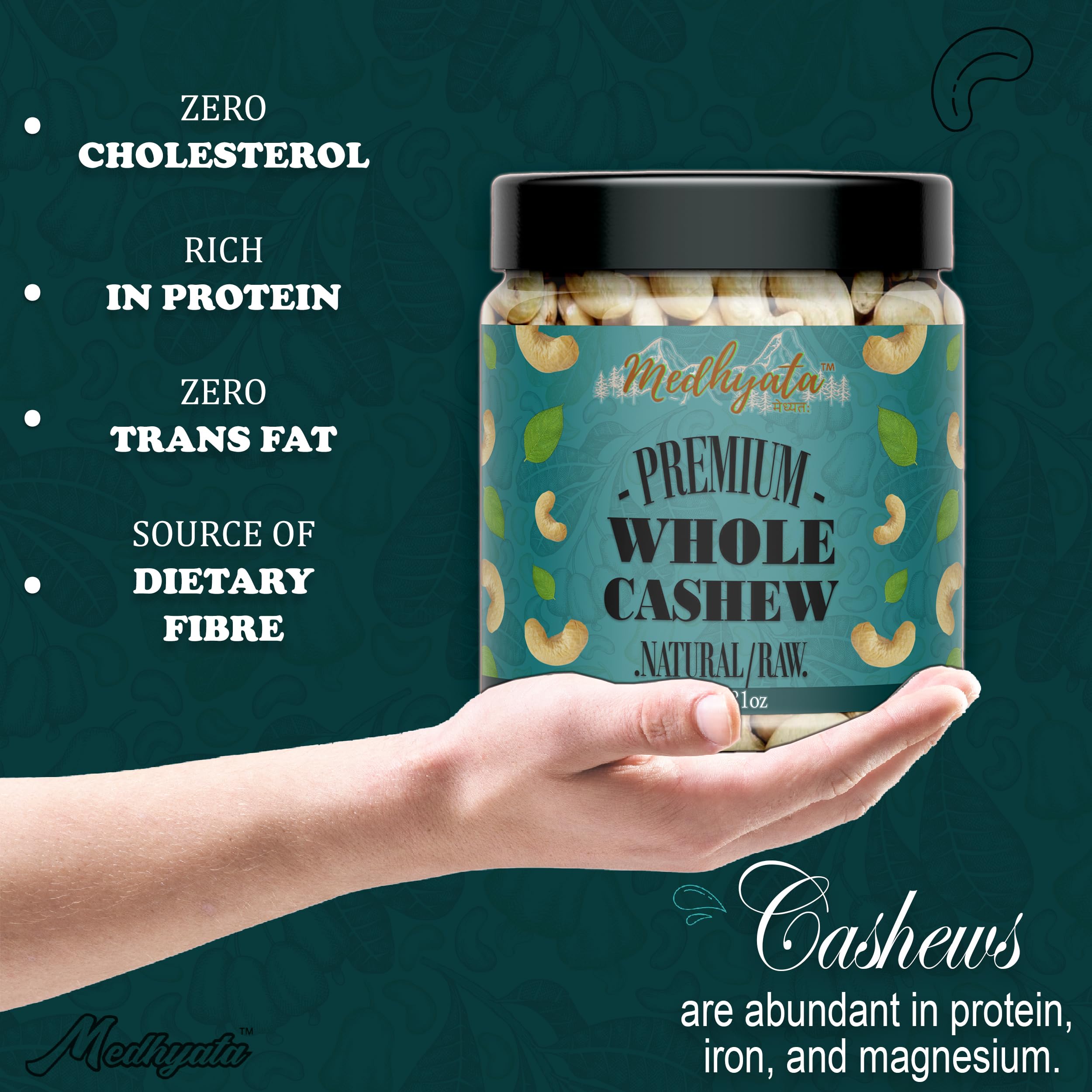 Medhyata 100% Natural&Crunchy Premium Whole Cashews 1 Kg (W320) Nutritious&Delicious Nuts, Premium Kaju Nuts|Gluten Free|Source Of Minerals&Vitamins|Dry Fruits (Jar Pack) (Packing May Differ) - Image 3 thumbnail