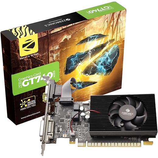 ZEBRONICS GT740-4GD3 Graphics Card,pci_e_x16 Powered by NVIDIA,4GB GDDR3,128-Bit,Pcie3.0,Upto 2560 X 1440 @60Hz,Multiple Outputs-HDMI | DVI | VGA,Physx Support,Heatsink with Fan,High Efficiency