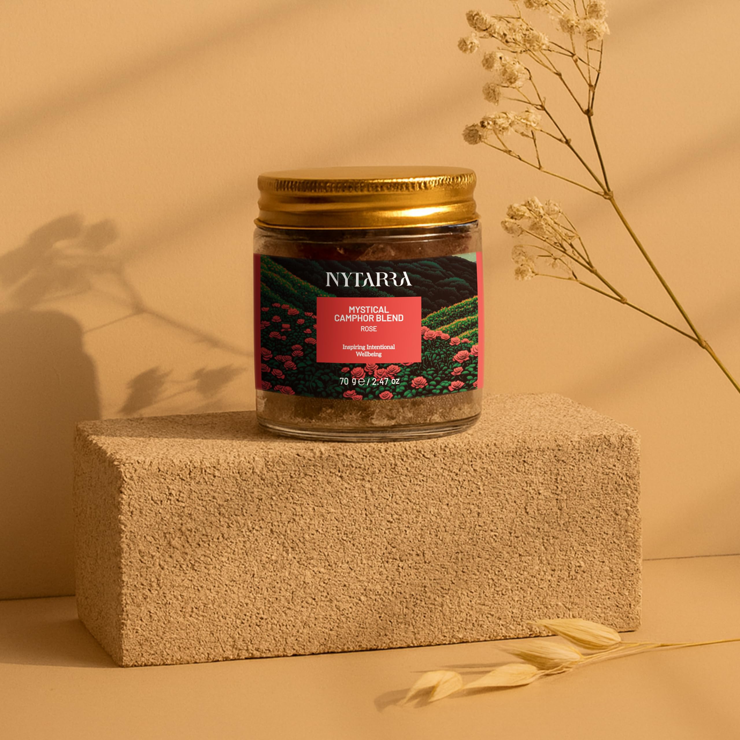 Nytarra Rose Mystical Camphor Blend 70g | Pure Kapoor/Kapooram for Diffuser, Daily Use & Meditation | Infused with Herbs, Spices & Dried Flowers | Long-Lasting Divine Fragrance