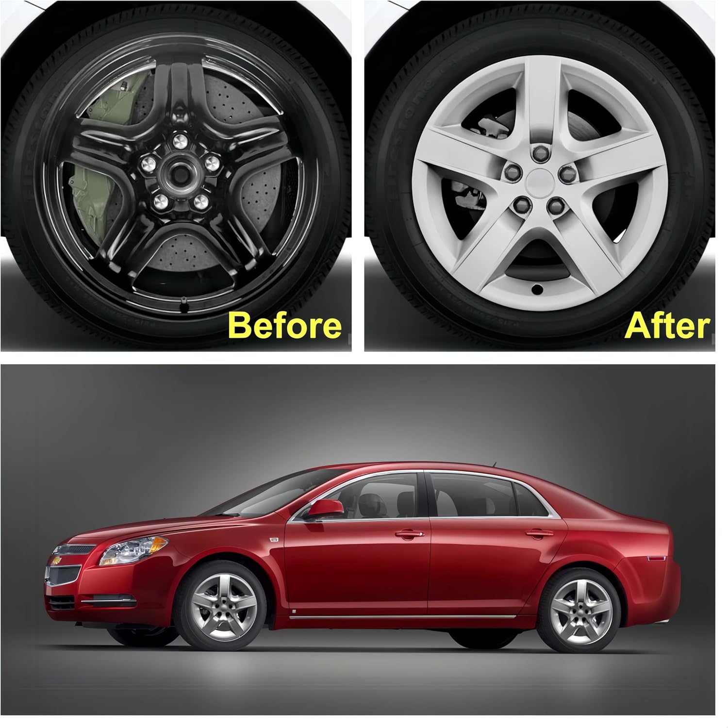 17-Inch Silver Wheel Cover Set Compatible with Chevrolet Malibu 2008–2012 | Durable ABS Hubcaps with OEM-Style Fit | Replacement for 5-Lug Factory Steel Wheels (Set of 4)