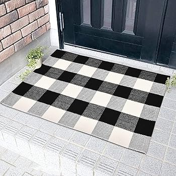 Amazon Com Area Rug Black White And Gray Classic Plaid Runner Rugs Hand Woven Stain Resistant Collection Area Rug Indoor Outdoor Floor Mat For Kitchen Entryway Laundry Bedroom Bathroom Sitting Room Carpet Kitchen