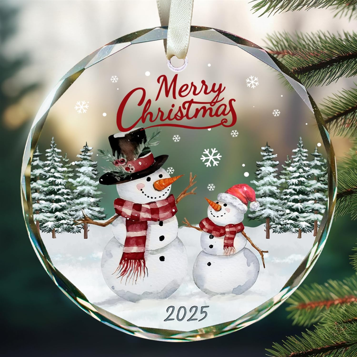Snowman Ornaments - Snowman Christmas Ornament 2025 - Winter Holiday Ornaments for Christmas Tree - Gifts for Family, Friends - Glass Hanging Ornament