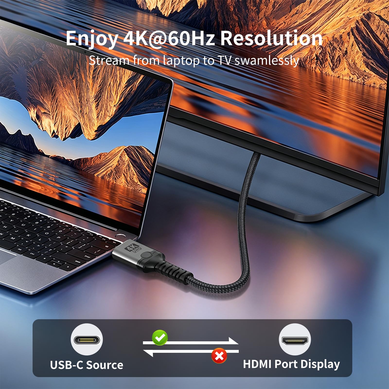 Cable USB C a HDMI, cable USB 3.1 tipo C a HDMI de alta velocidad de 3.3 pies (4K a 60 Hz), Thunderbolt 5/4/3, compatible con MacBook Neo, iPhone 17/16 Pro/Max, iPad Pro, Galaxy S9 a S24