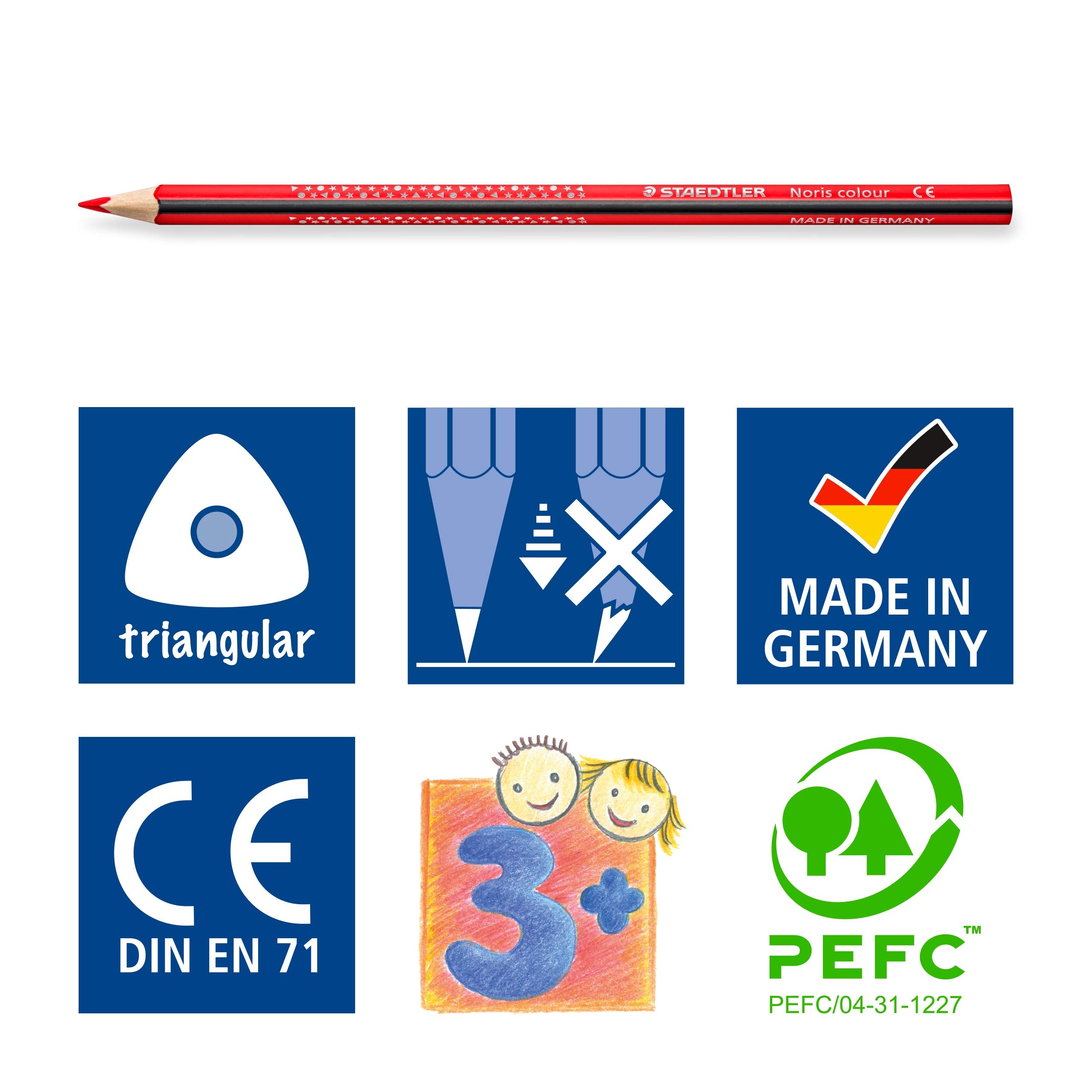 STAEDTLER Noris kolorowy kredki do kolorowania, zwiększona odporność na pękanie, trójkątny kształt, ergonomiczna miękka powierzchnia, materiał WOPEX, zestaw 288 ołówków w 12 kolorach i 6 temperówkach,