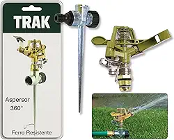 TRAK Aspersor Rotativo 360° com Estaca, Alcance 4-6m, Conexão 1/2", Vazão 800-1200 L/h