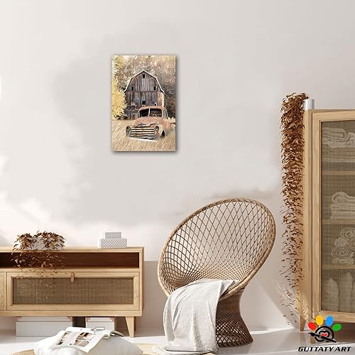 Miniatura 2 de Arte de pared rústico de camión viejo, impresiones en lienzo de granero, pintura de pared moderna de camiones y flores para decoración de cocina de