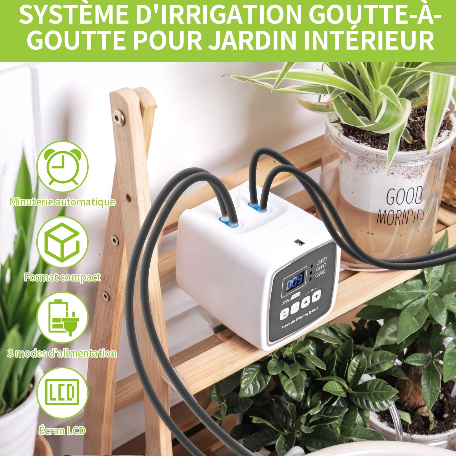 Système D'arrosage Automatique D'intérieur pour 20 Plantes en Pot,Arrosage automatique avec 2 pompe à contrôle indépendant avec 15M Tuyau rechargeable pour Jardin, Balcon, Interieur