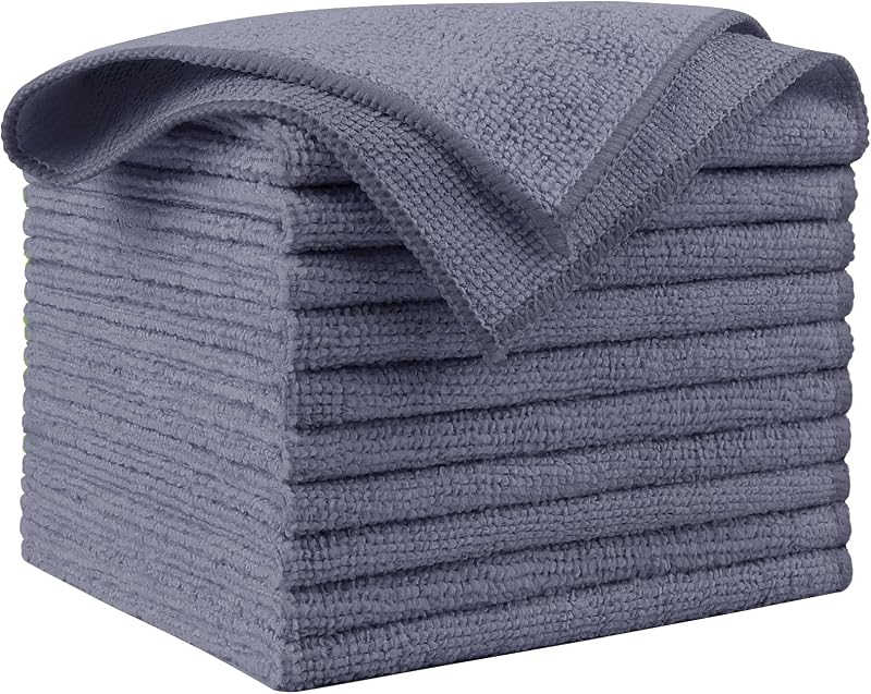 Microfiber Cleaning Cloth Grey 10PK, Microfiber Towels 12"×12" | Premium Car Towels,Dusting Cloth Cleaning Rags,Cleaning Towels for SUVs, House, Kitchen, Window, Workshops, Cleaning Supplies