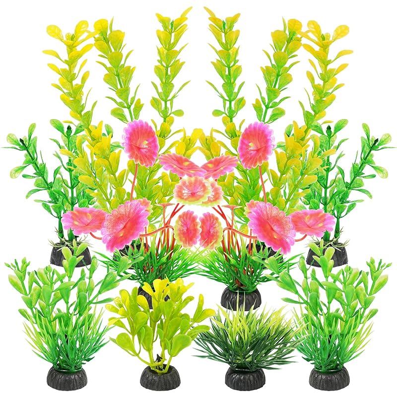 Plantas artificiais para aquário em plástico, decoração amarela AQUANEAT, pacote com 10