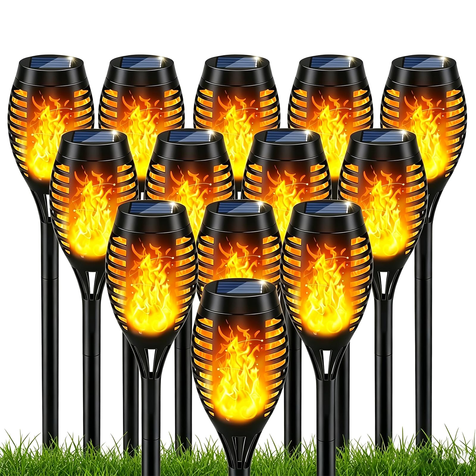 Torch Lights Outdoor, Flickering Flame Garden Lights, Solar Powered Waterproof LED Garden Torches, Decorative Pathway Lights for Patio, Yard, Outdoor Landscape (Flickering Flame Lights - 12 Pcs)