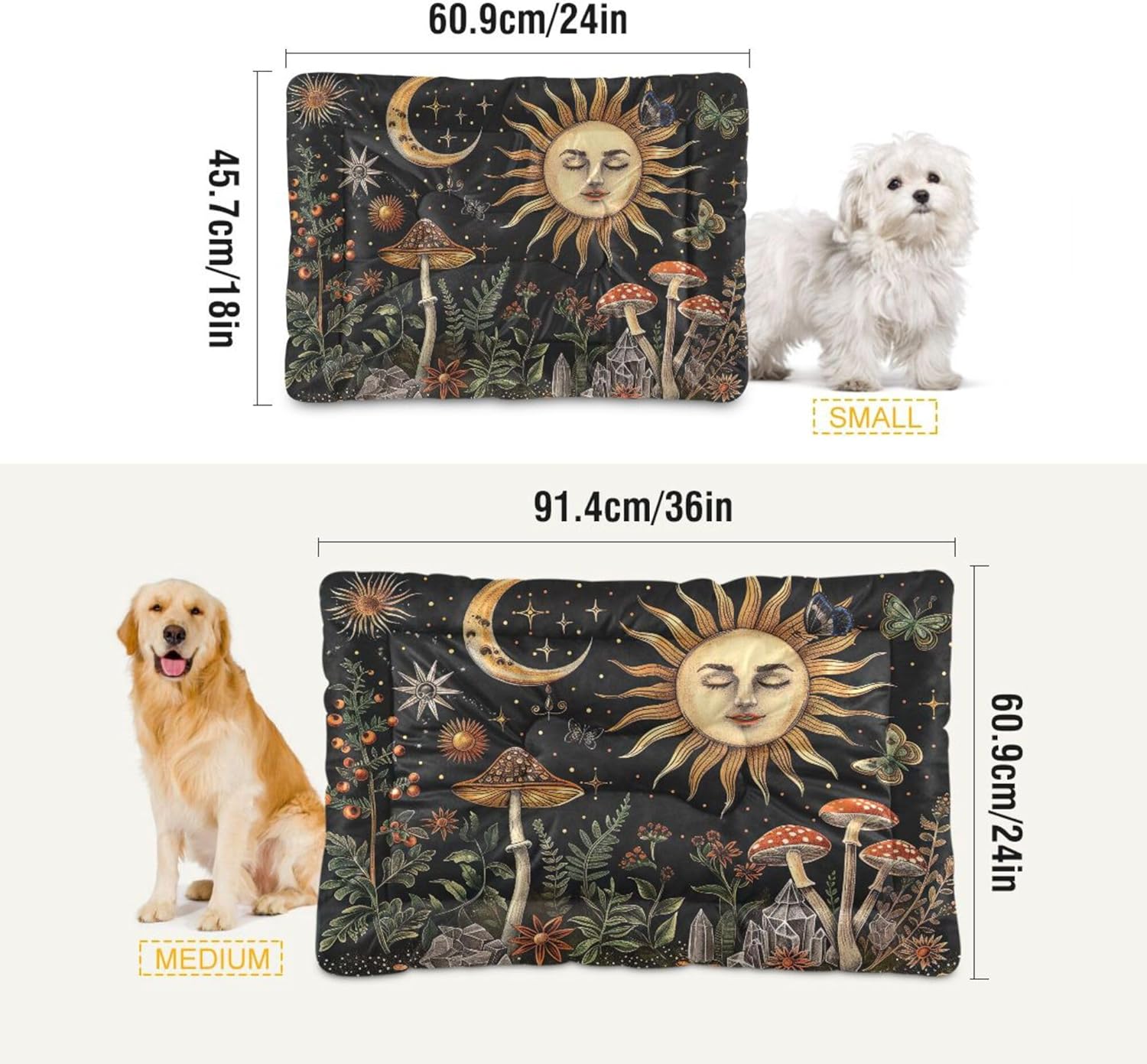 review Qilmy Sun Moon and Stars Dog Bed Cat Bed Pet Crate Mattress Non-Slip Soft Pet Dog and Cat Bed Mat Washable Kennel Pad,24 x 36 Inch