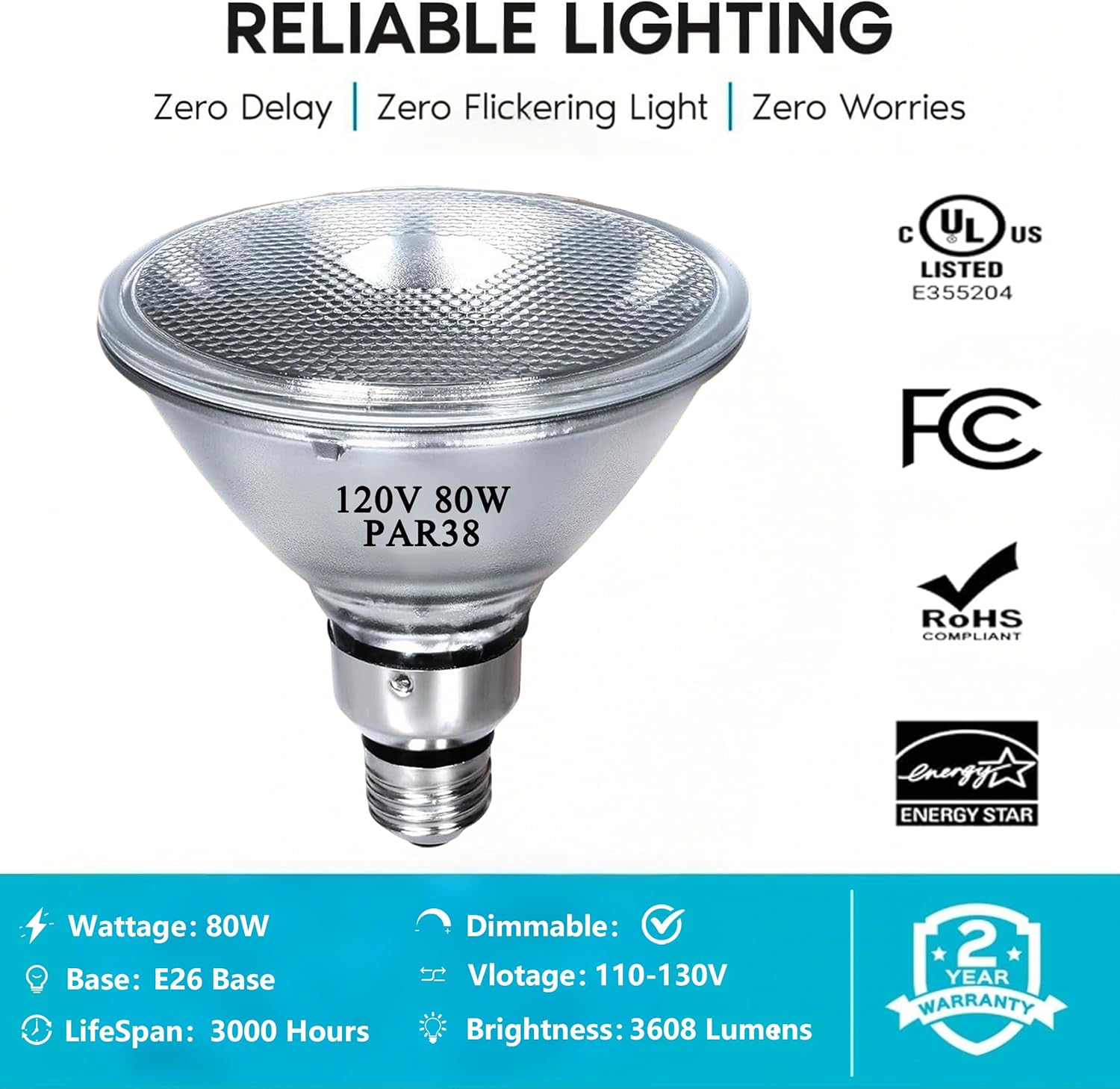 PAR38 Halogen Flood Light Bulbs 4 Pcs, 80W Equivalent, 120V, E26 Base, 2700K Warm White Light for Indoor and Outdoor