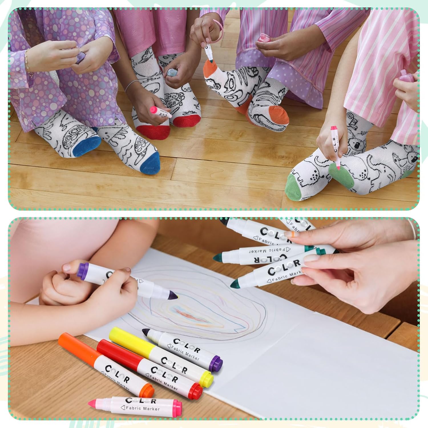 JenPen 12 Pairs Doodle Socks with 8 Pcs Fabric Pen DIY Coloring Color Your Own Socks Drawing Craft Gifts for Kids Arts