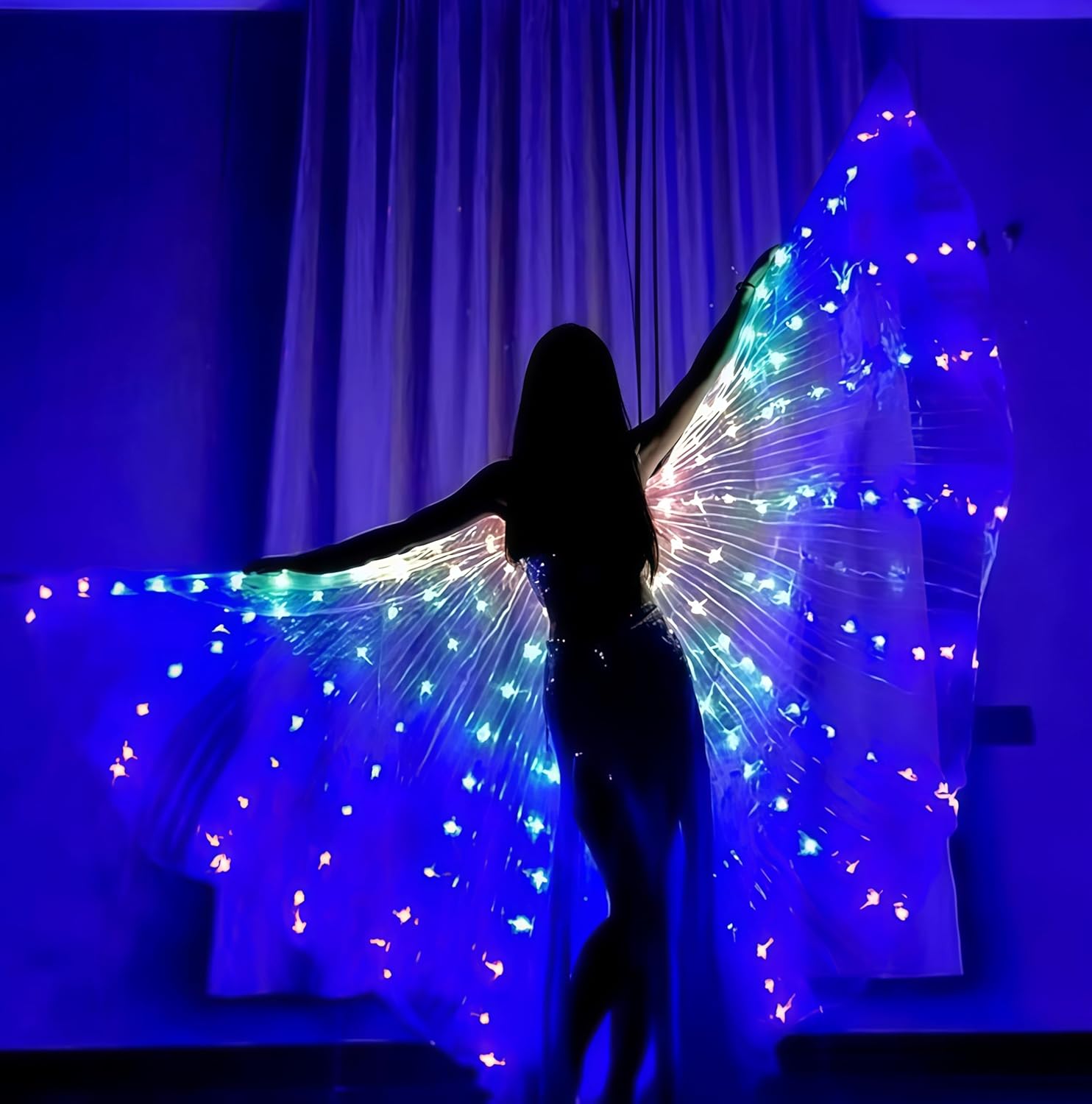 LED Belly Dance Wings With Stick, Light Up Belly Dance Costumes for Woman Girls Carnival Halloween Clothing - Image 5