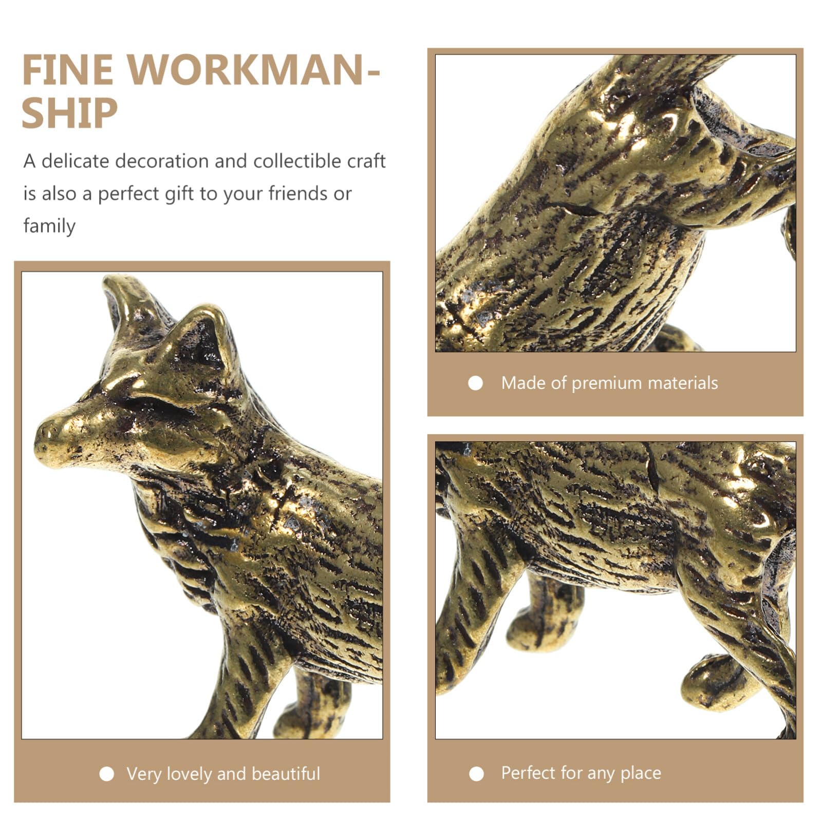 SEWACC Brass Fox Mini Fox Figurine Tiny Brass Animal Figure Small Metal Statue Ornament, Golden, 5x2.9cm - Image 3