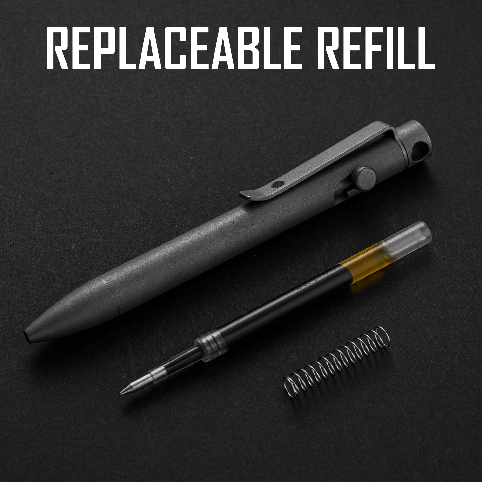 KeyUnity KP03 Ballpoint Pen with Clip, EDC Pocket Pen Titanium Alloy Retractable Ballpoint Pen for Daily Use (Stonewashed) - Image 4