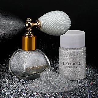 Body Glitter Spray, Glitter Spray for Hair and Body Face Skin Clothes Nails, Body Shimmer Spray Make up for Festival Rave Accessories- with 0.35 oz Replacement & 0.176 oz Priming Cream (Silver)