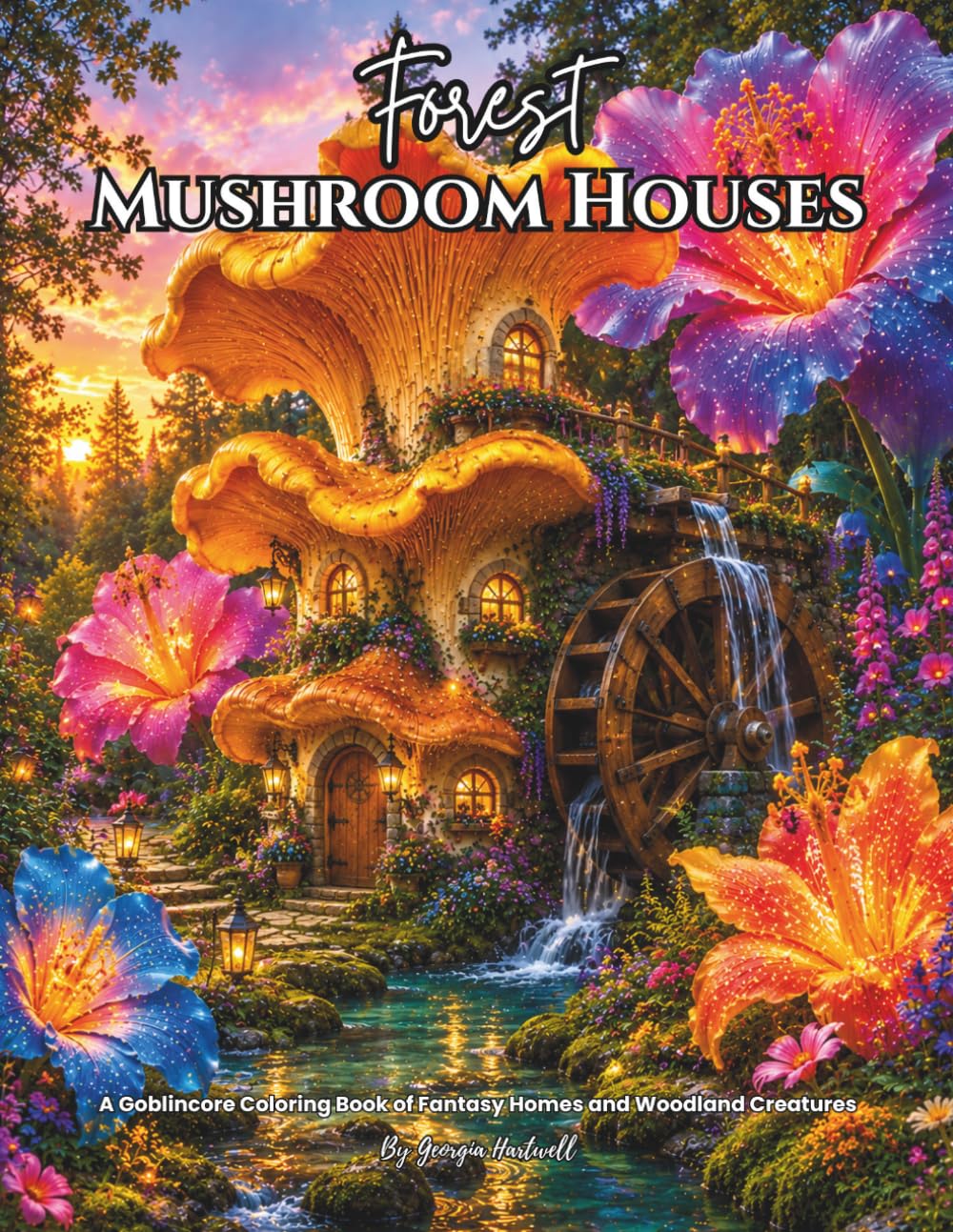 Forest Mushroom Houses: A Goblincore Coloring Book of Fantasy Homes and Woodland Creatures: Grayscale Coloring Pages for Relaxation and Mindfulness