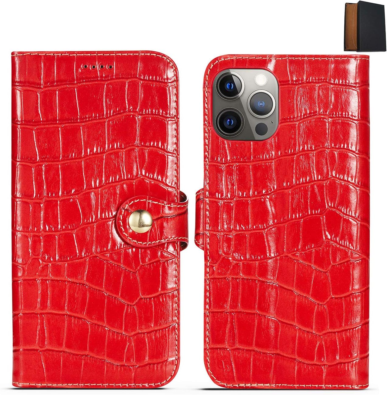 Iphone 12 Pro Max 用 ケース 手帳型 レザー クロコダイル 本革 Qi対応 スマホケース Meistercraft レッド ギフト箱付き Mc585 供え