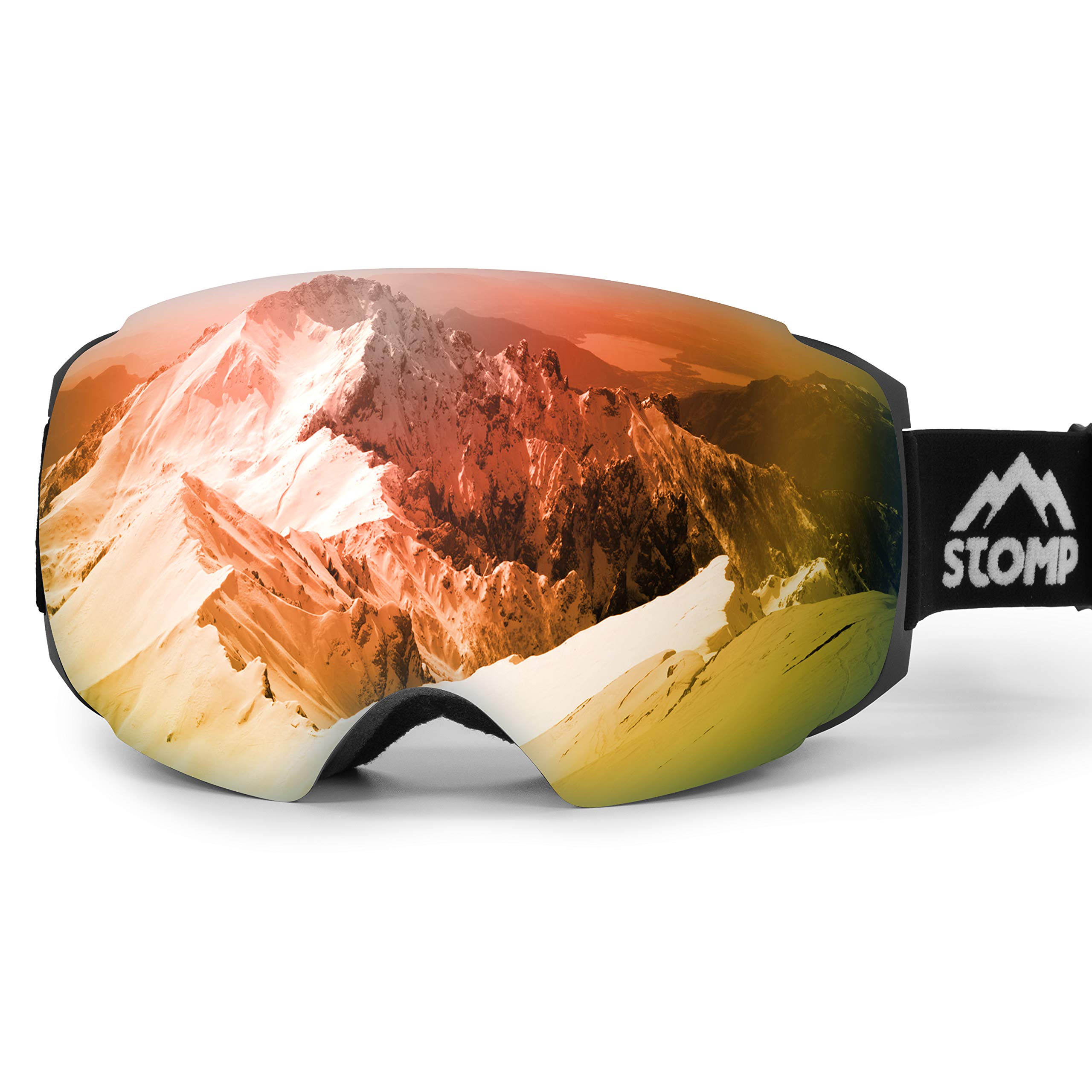 STOMP Ski- & Snowboardbrille – 100% UV400, Austauschbare Gläser & Riemen, Passt über Brillen