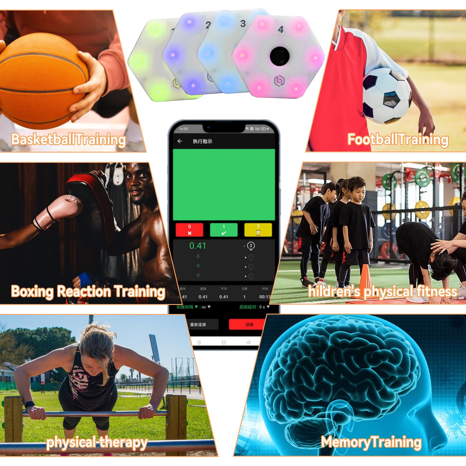 Reaktionstrainingslichter, ReactionX APP-Steuerung, professionelle Agile Fitnesslampe, 29+ Modi, 8 Lichtfarben, Typ-C-Aufladung, agiles Fitnesslicht-Kit für körperliches Training