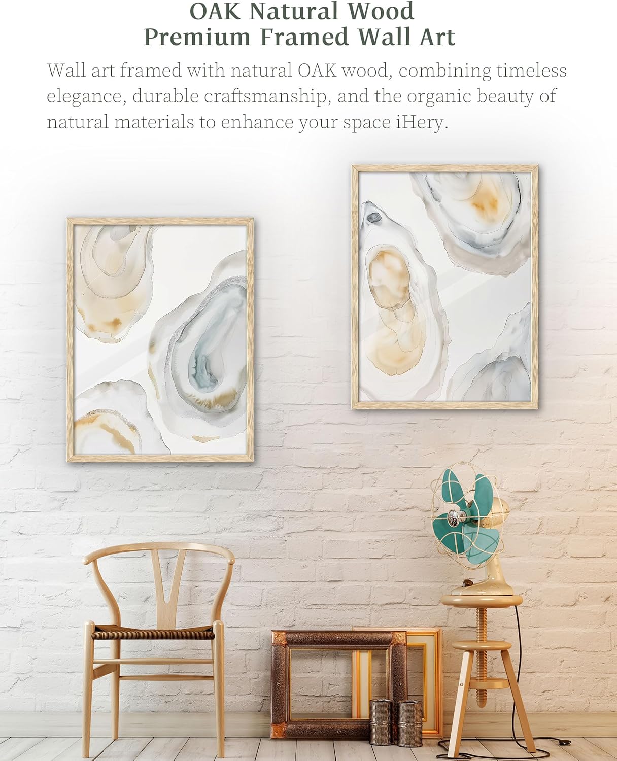 iHery Natural OAK Wood Abstract Coastal Oyster Framed Wall Art, 12x16 in Hamptons Style Beach House Decor Watercolor Canvas Wall Art, Abstract Bathroom Decor Set of 1 For Bedroom Living Room