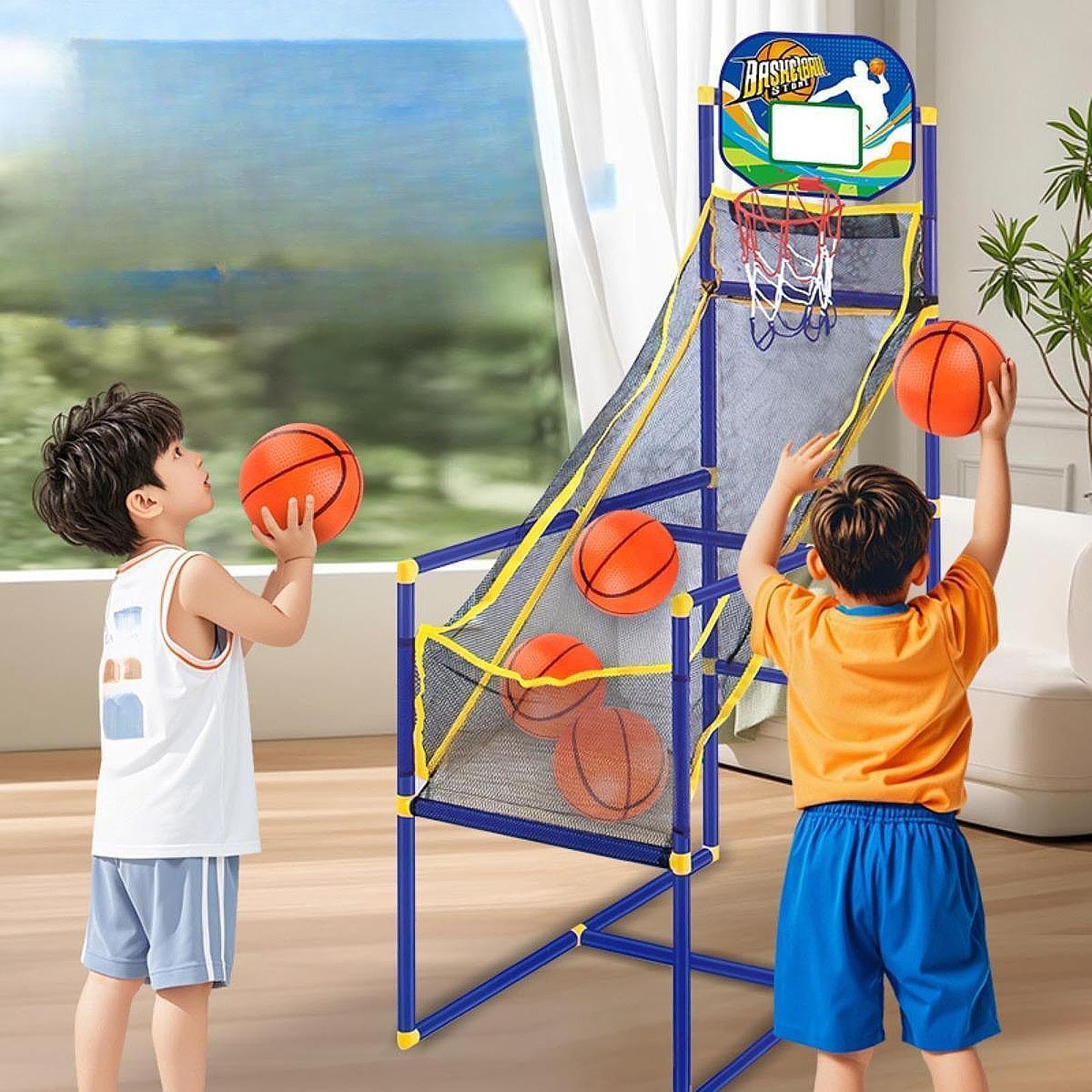 2 Pezzi Tabellone Basket Gioco Arcade Bambini Sport Canestro Portatile Struttura Stabile Materiali Durevoli Adatto a Salotto Palestra Stanza Bambini, con 4 Palle