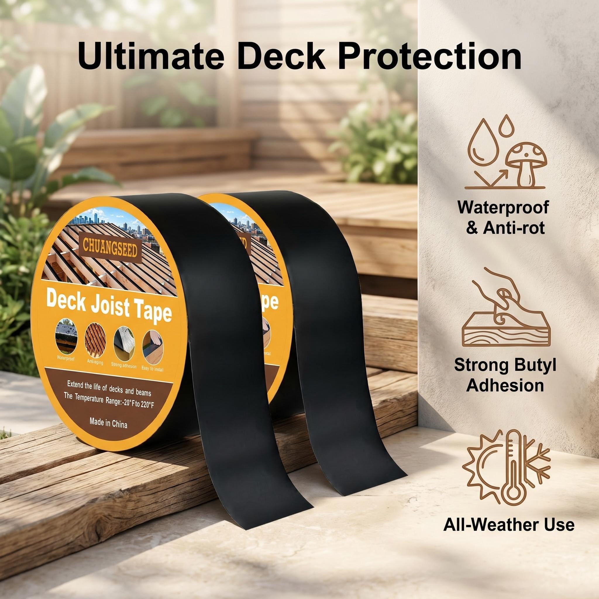 CHUANGSEED 6 rollos de cinta negra para vigas de cubierta, 50 mm x 15,2 m, goma butílica, impermeable, anticorrosión, para vigas de madera, patio, pasarela, terraza, construcción, mantenimiento de
