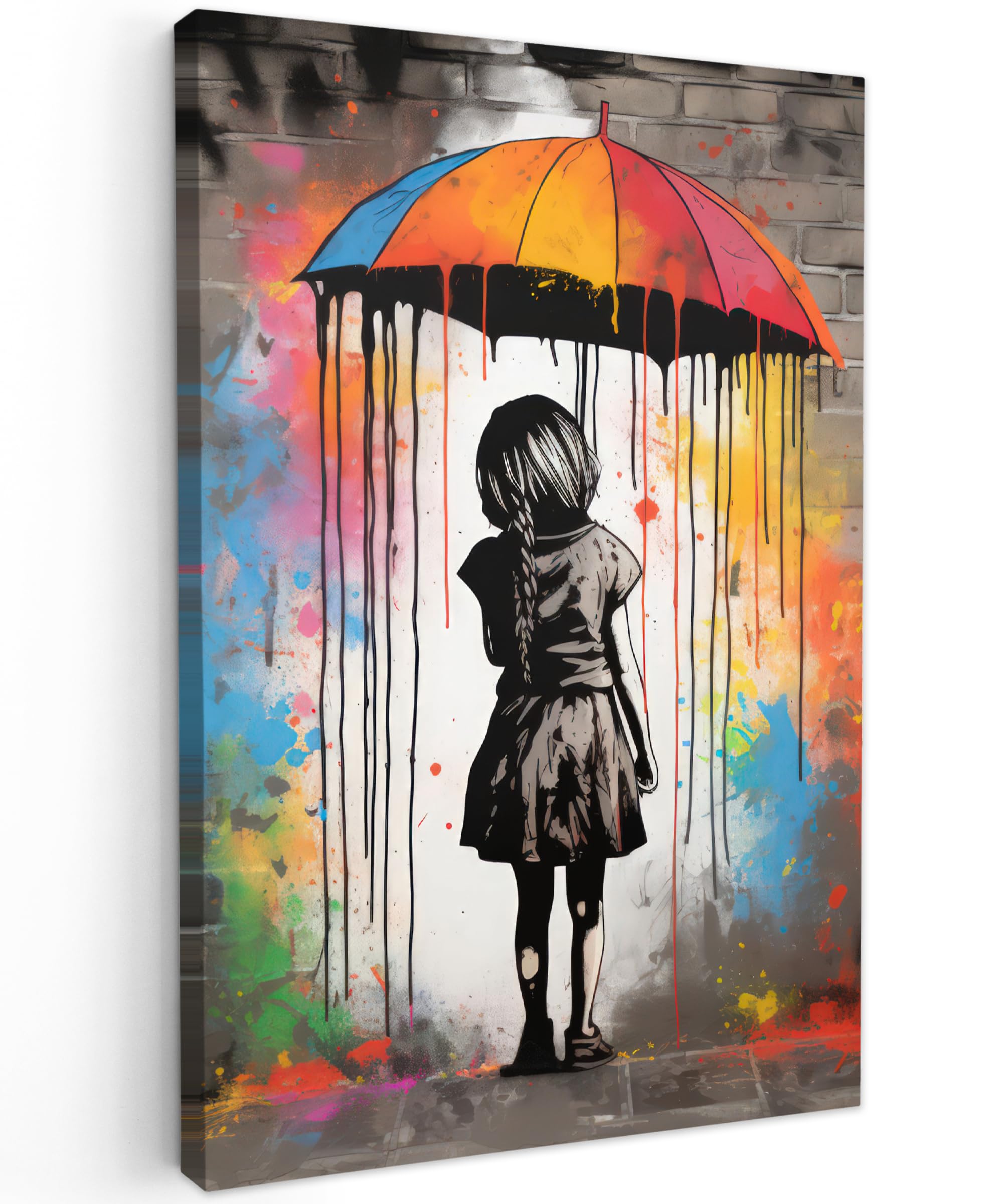 MuchoWow© Cuadros para Salon 40x60 cm Foto con Lienzo Canvas Laminas Cuadro Dormitorio Decoracion Hogar Pared Quadro Chica - Arte - Paraguas - Graffiti - Colores - Pared