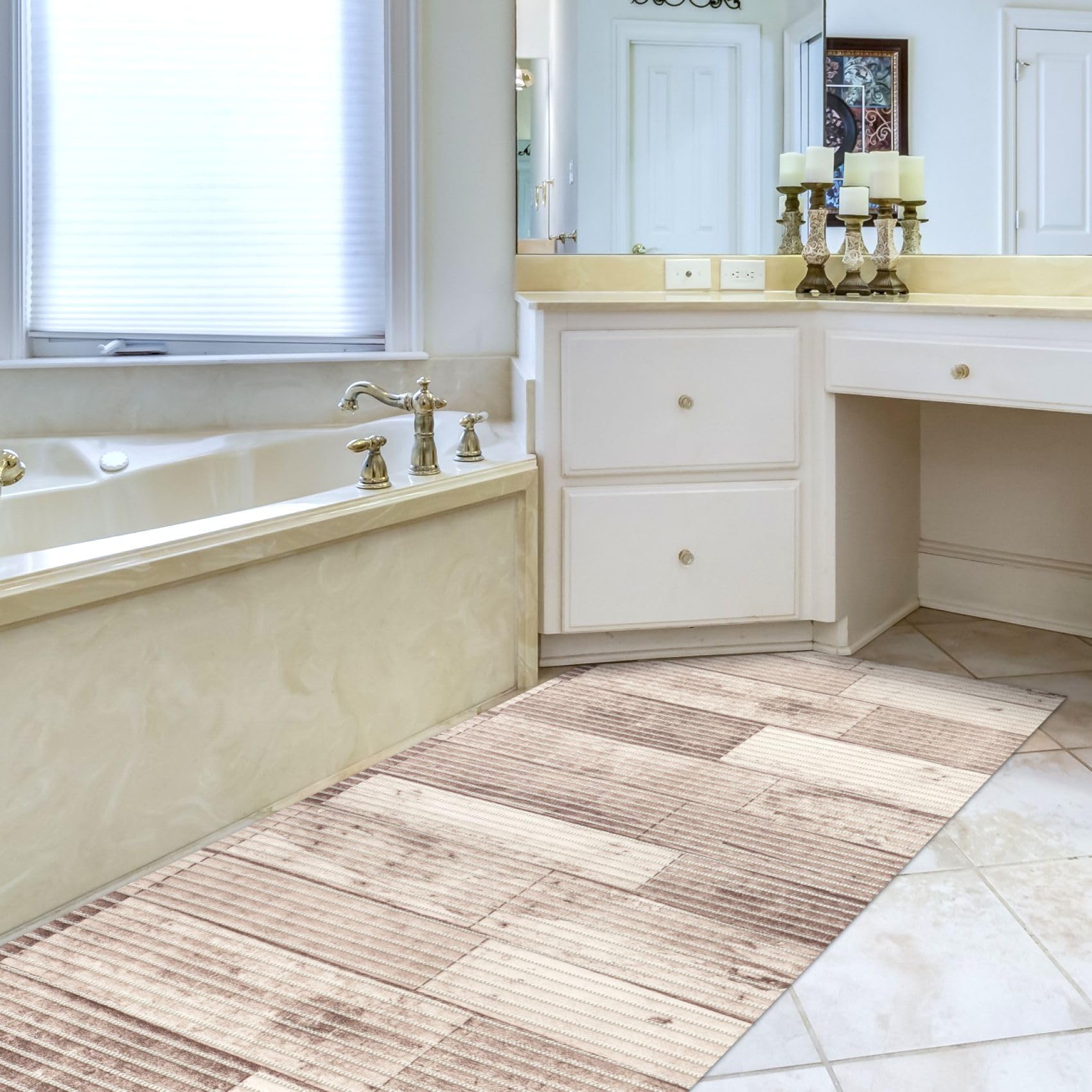 ANRO Tapis de bain en mousse souple antidérapant - Pour salle de bain, douche, WC - Bois - 400 x 65 cm