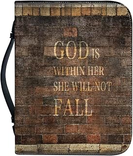 Retro Wood Grain & Cross Bible Cover for Women Soft PU Leather Verse Print Bible Carrying Case Large Capacity Book Organizer with Top Handle Gifts for Christians