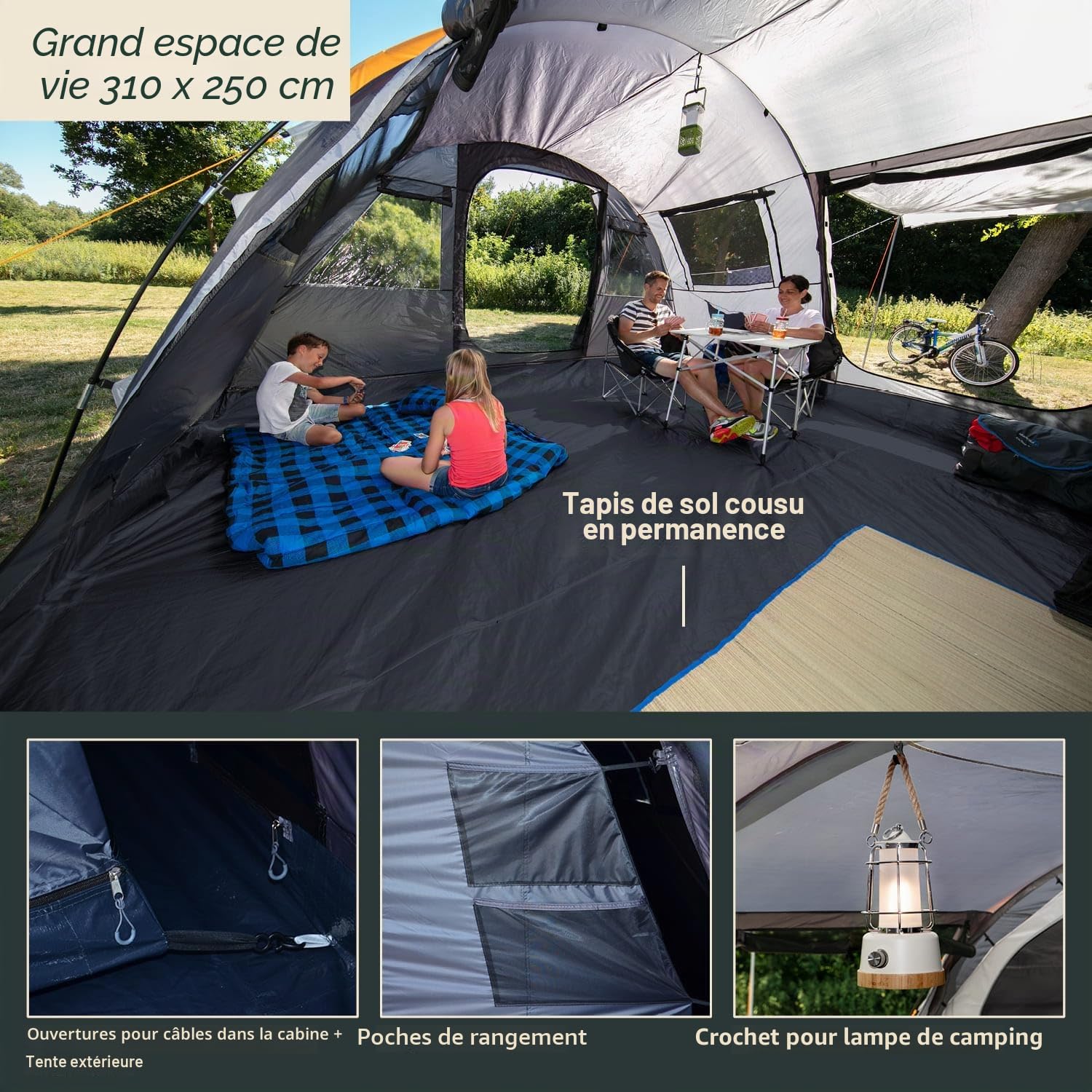 Skandika Tente Tunnel Gotland pour 4 Personnes | Tente familiale avec Tapis de Sol Cousu, étanche, Colonne d'eau de 5000 mm, Hauteur 2 m, Cabine de Couchage Noire, moustiquaire | Tente de Camping