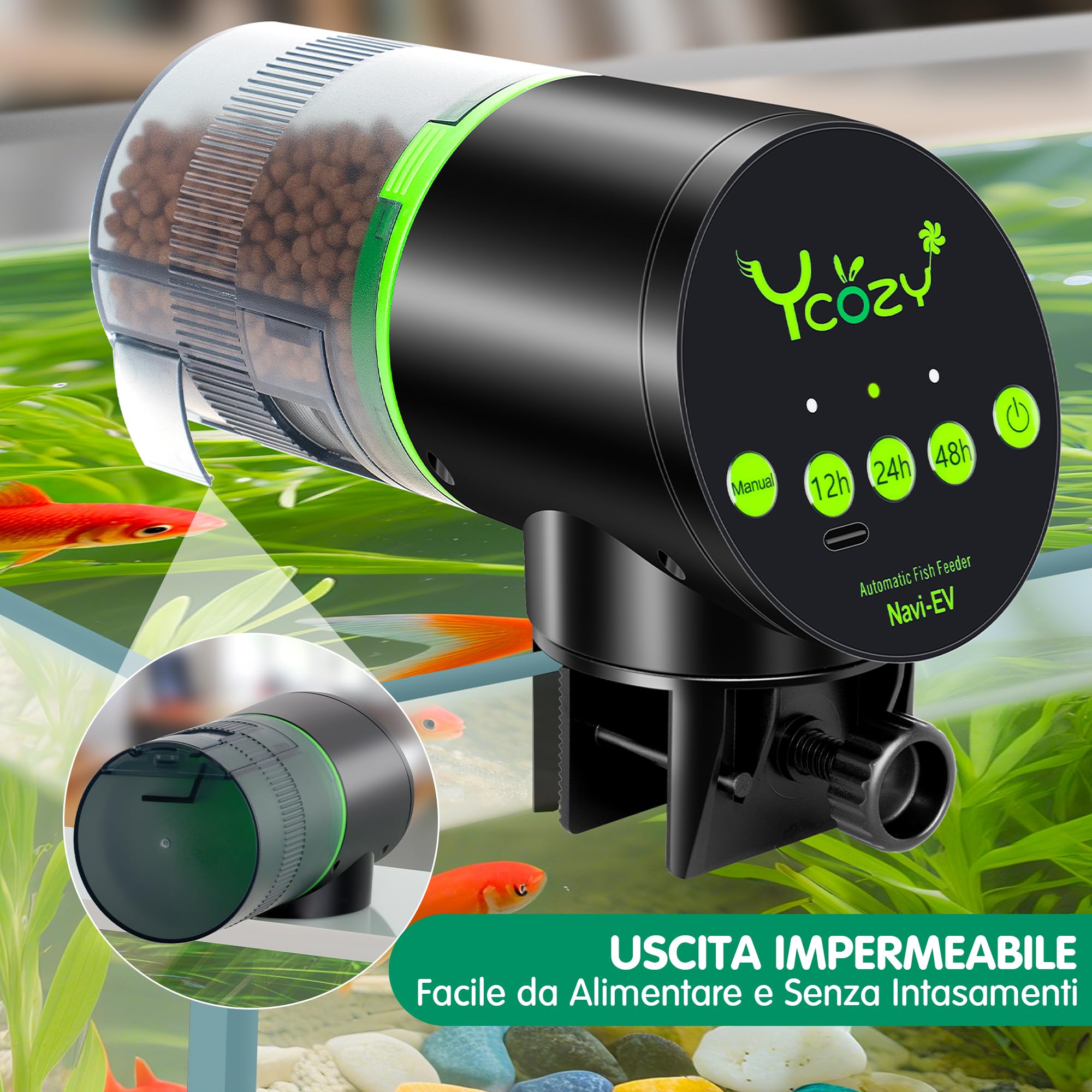 Ycozy Mangiatoia Automatica Acquario Distributore Automatico di Cibo Ricaricabile Mangiatoia per Pesci Programmabile Alimentatore di Pesce Adatto Per Acquario & Serbatoio | Navi-EV