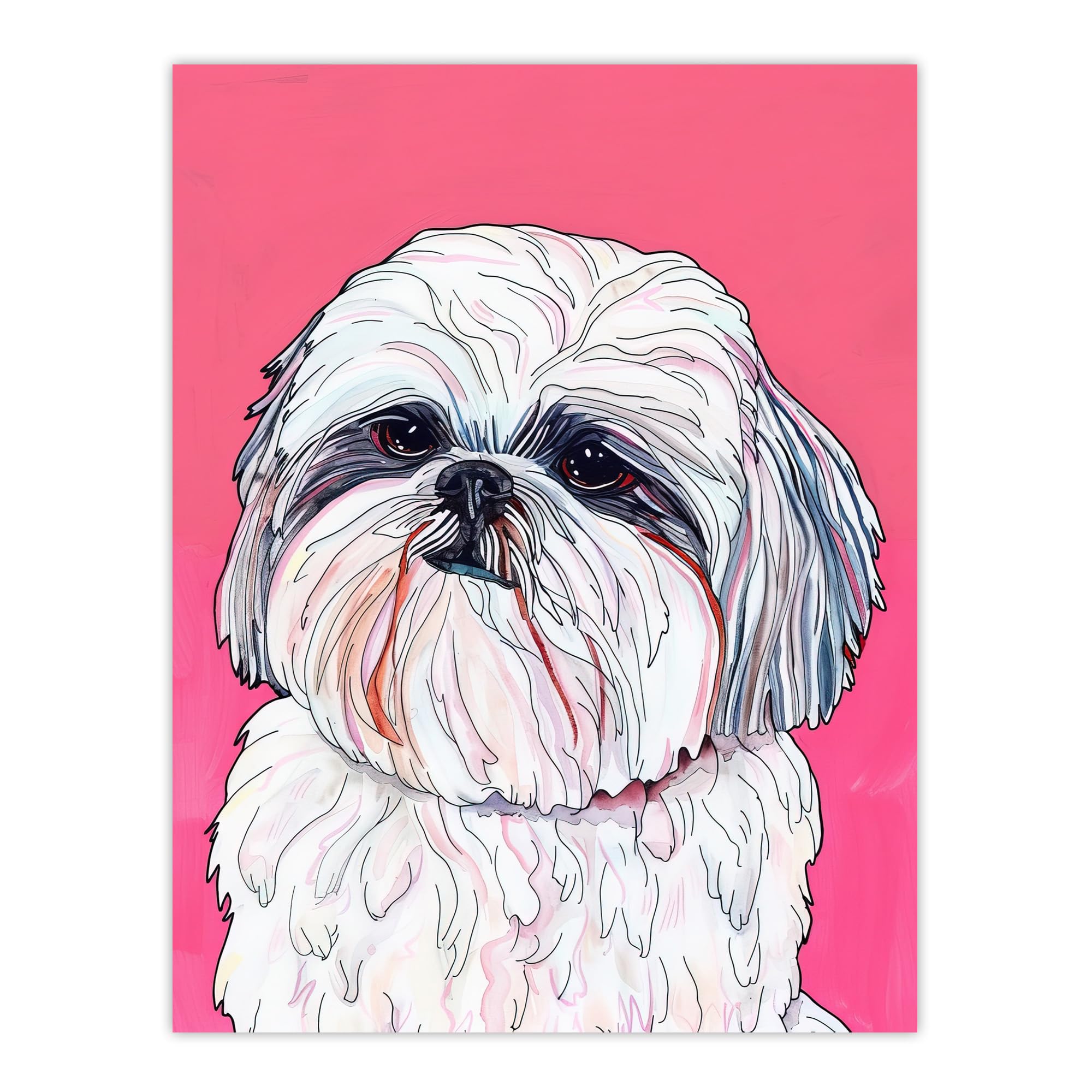 Shih Tzu Dog Lover Wall Art Print - Vibrant Pink Portrait - W24 inch x H32 inch