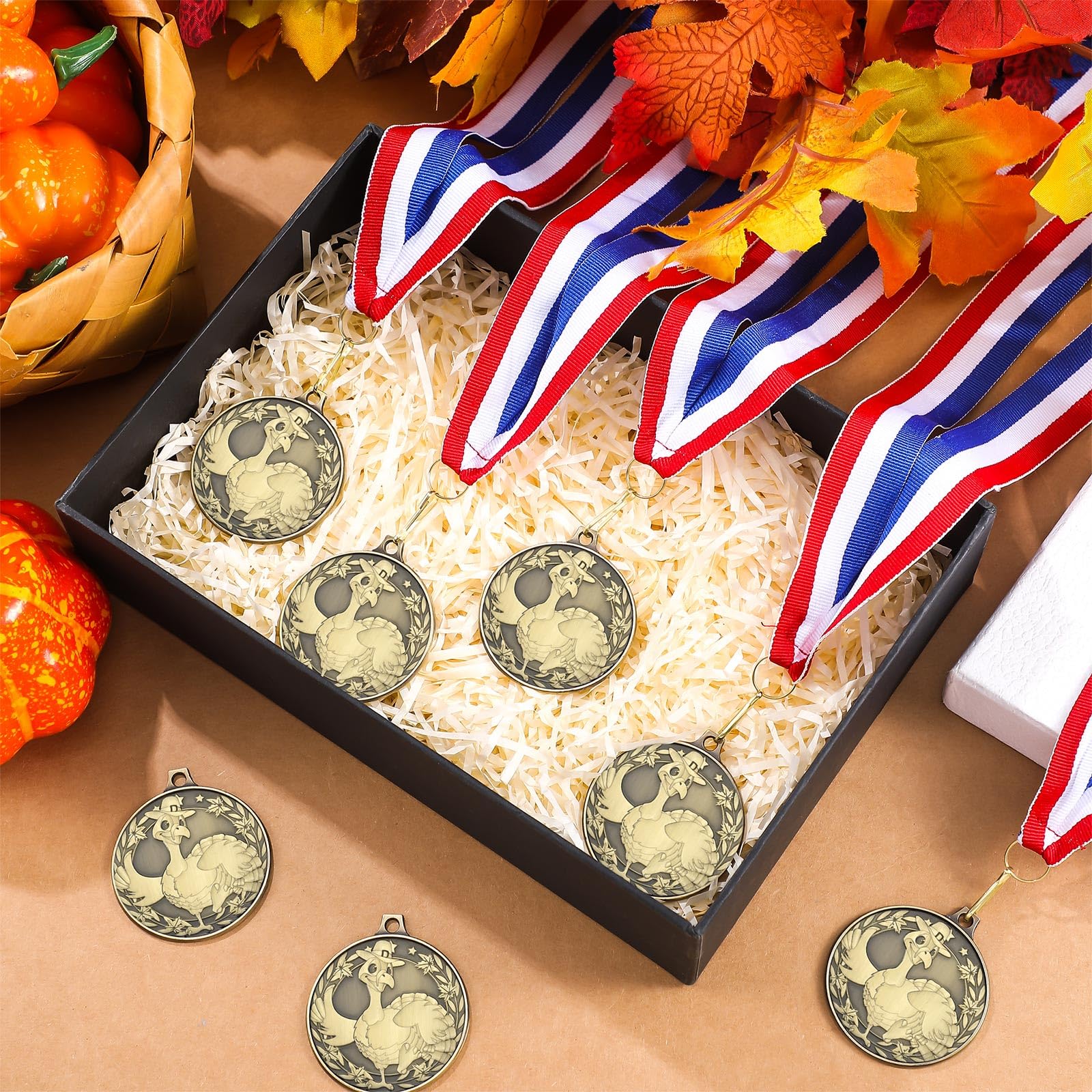 Huquary Thanksgiving-Truthahn-Medaillen mit Bändern, 5,1 cm, Turkey Trot Awards, Rennpreise für Herbstpartys, Urlaubsdekoration und festliche Feiern