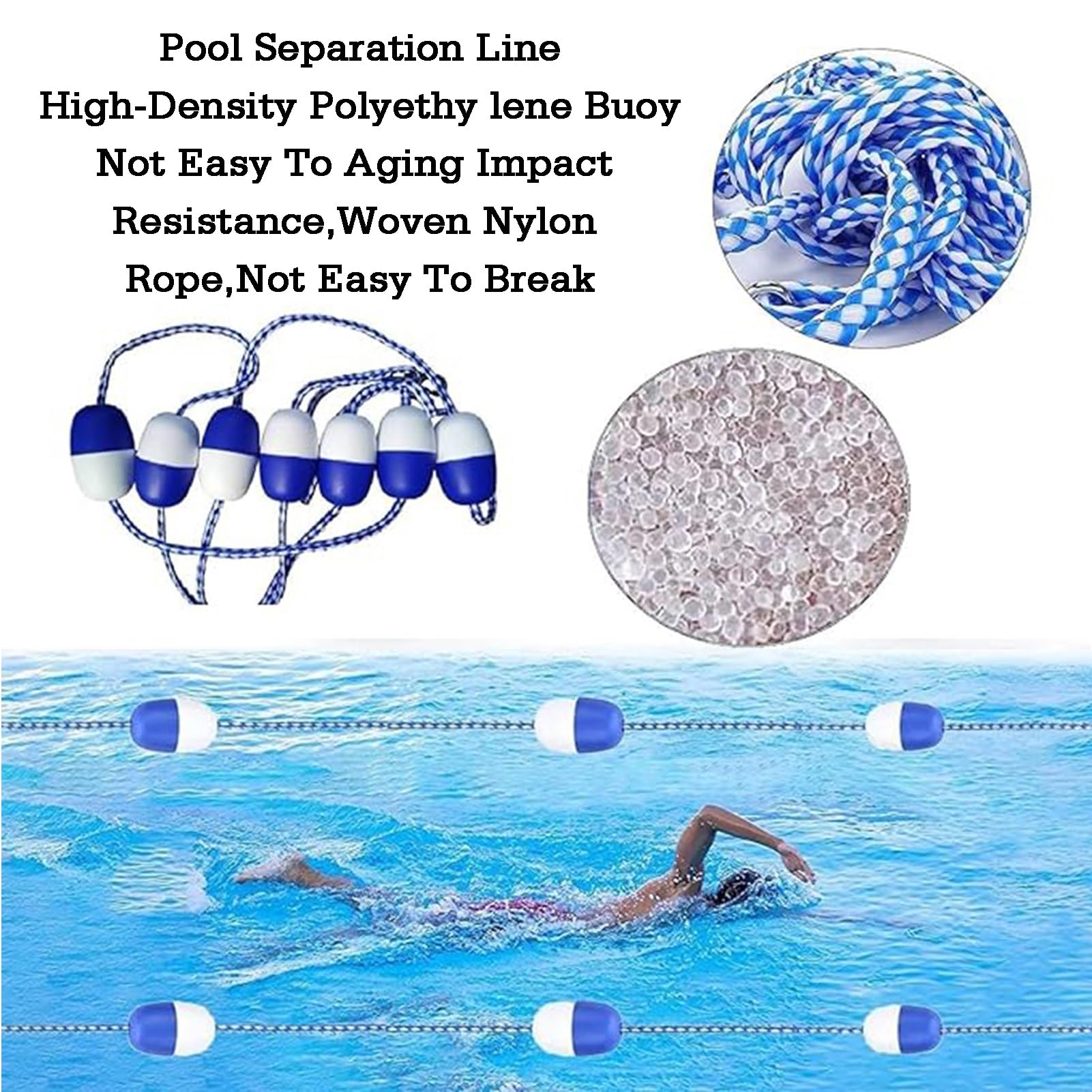 Générique Barrière de sécurité Personnalisable pour Piscine, Corde Flottante de 1 à 18 m avec 2 Crochets, Balise pour la Plage et la Piscine (3 m de Longueur) – Sécurité renforcée pour Les Enfants et