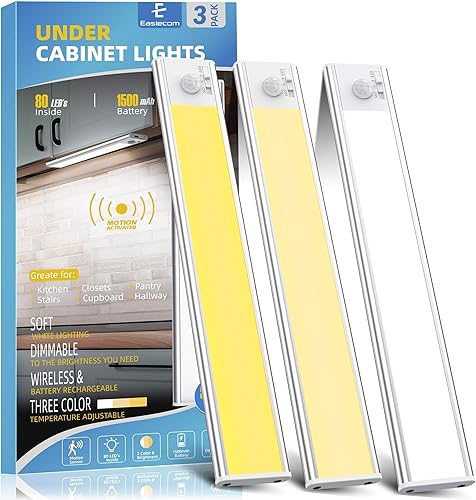Iluminación inalámbrica para debajo del gabinete, 80 LED, sensor de movimiento regulable de 3 colores, blanco cálido, luces para debajo de los disponible en Yaxa Venezuela