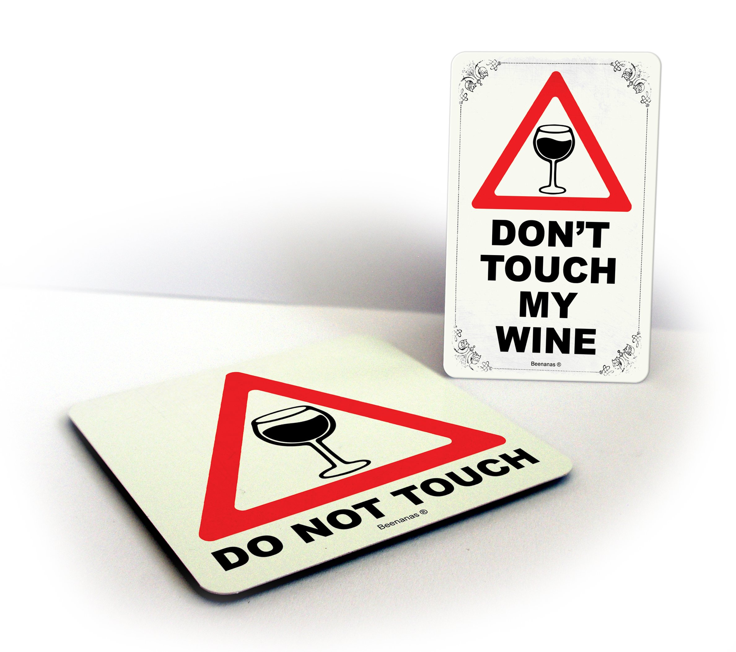 Beenanas Dont Touch My Wine Funny Drinks Coaster & Magnet Bundle