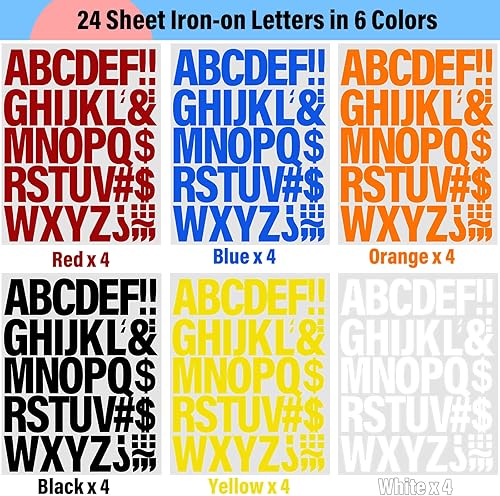Miniatura 2 de 24 hojas de 1056 letras termoadhesivas para ropa parches de vinilo de transferencia de calor de 2 pulgadas 6 colores calcomanías de alfabeto de