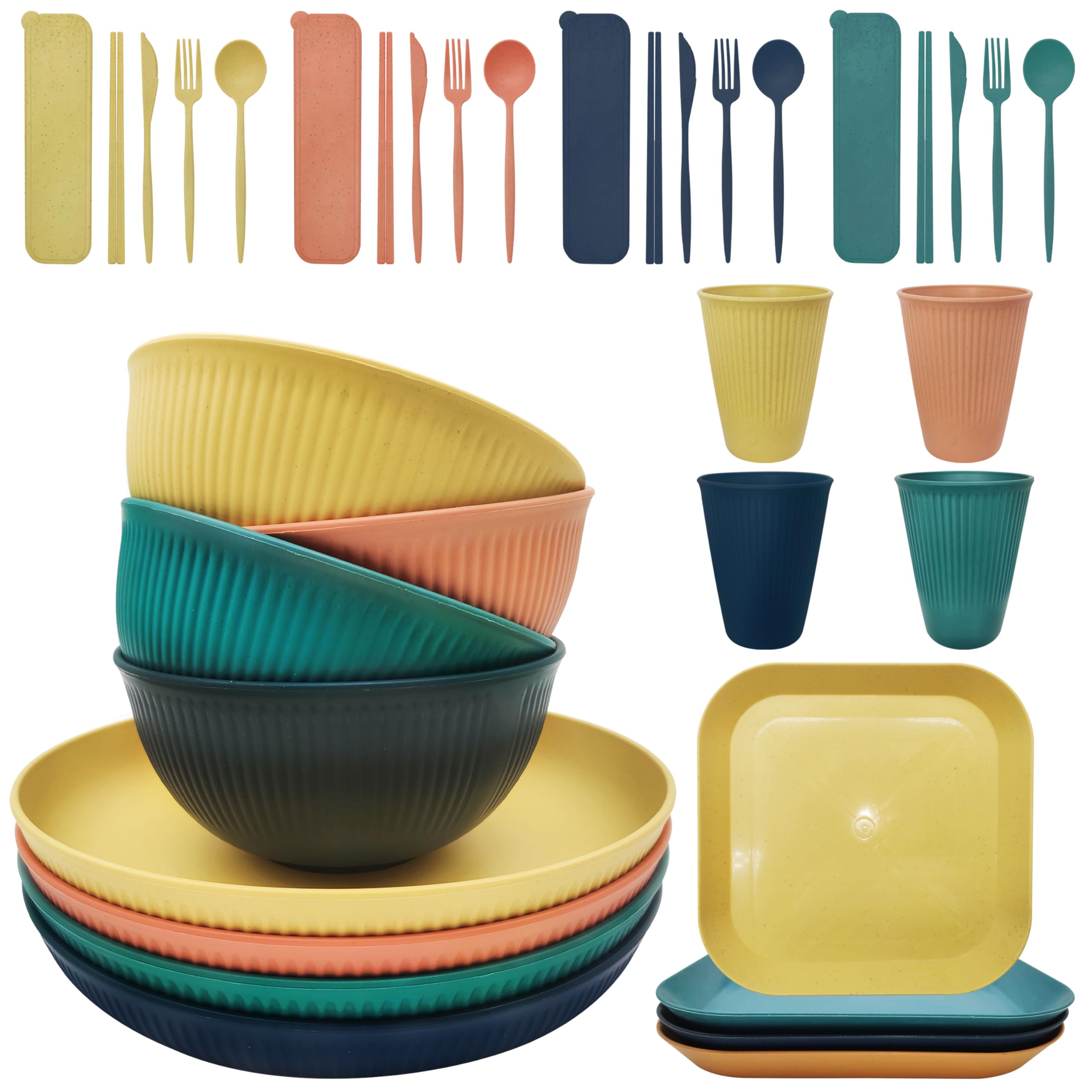 Amazon.com: Wheat Straw Plastic Dinnerware set 36 piece Unbreakable ...