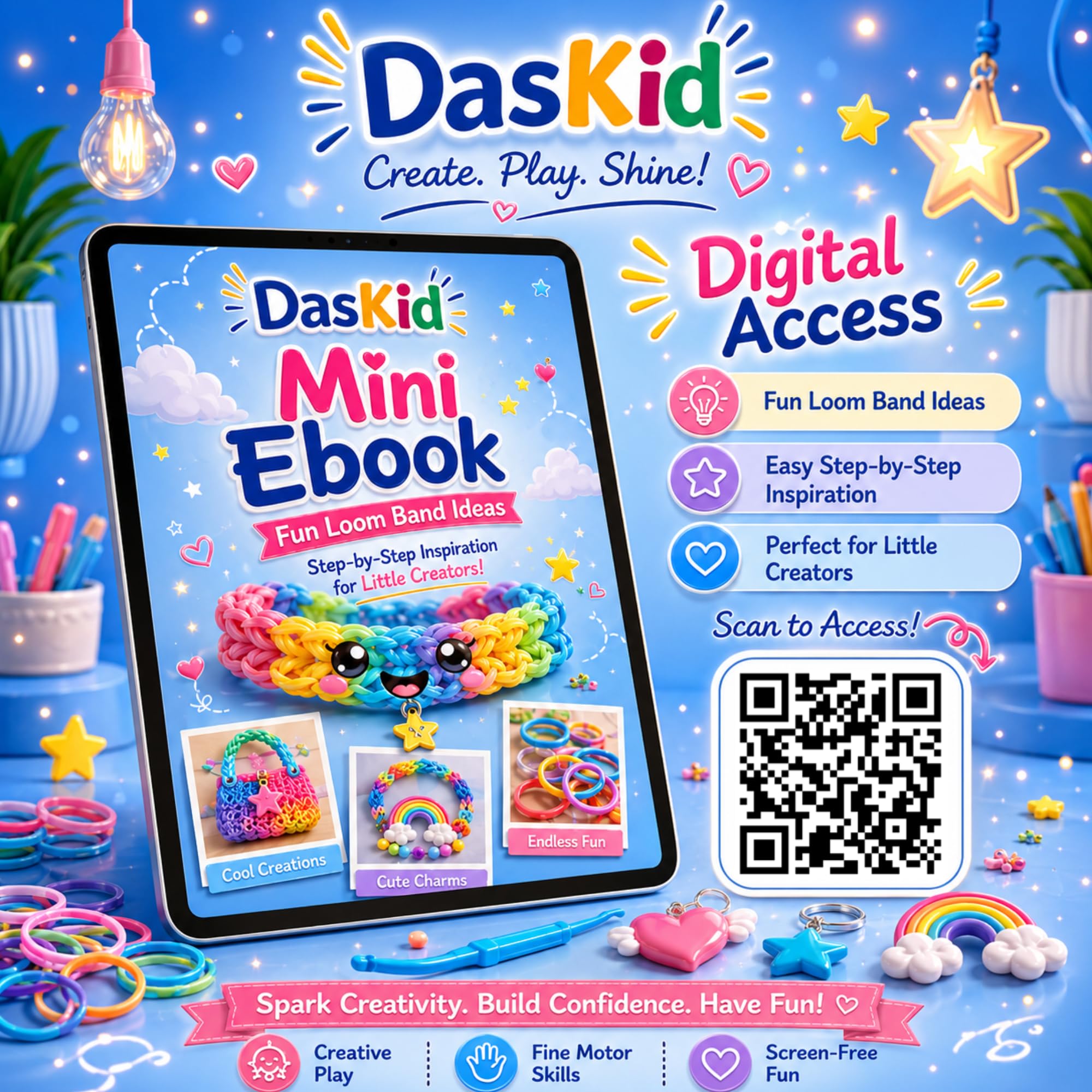 DasKid Kit de más de 17,000 bandas de telar, 32 colores vibrantes con calcomanías, tablero, cuentas del alfabeto, ganchos en S y llaveros, kit de manualidades en caja de almacenamiento rosa, regalo