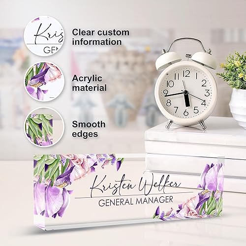 Miniatura 3 de Placa de nombre de escritorio personalizada, Flagee - Placas de identificación personalizadas para escritorios en vidrio acrílico transparente,